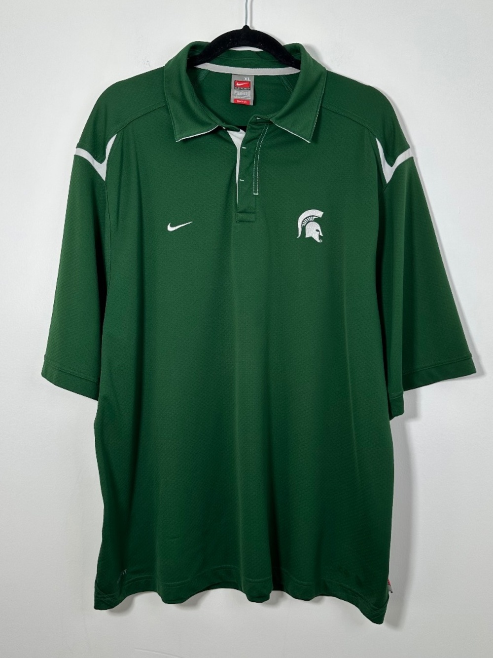 NIKE Team Fit Dry Michigan State Spartans Mens XL Polo Shirt Green/White Golf